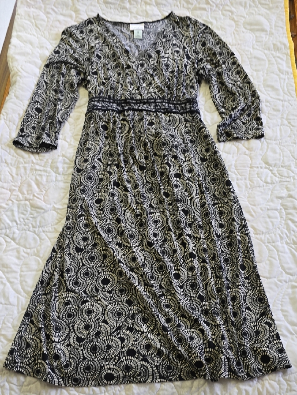 Motherhood Maternity Black and White Long Sleeve V-Neck Maternity Dress